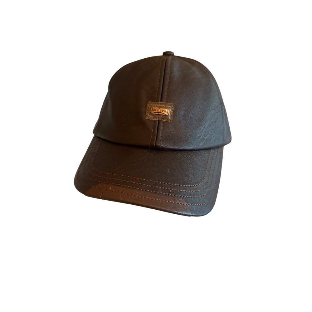 Zleevo Brown Faux‎ Vegan Leather Baseball Cap Adjustable Strap Streetwear